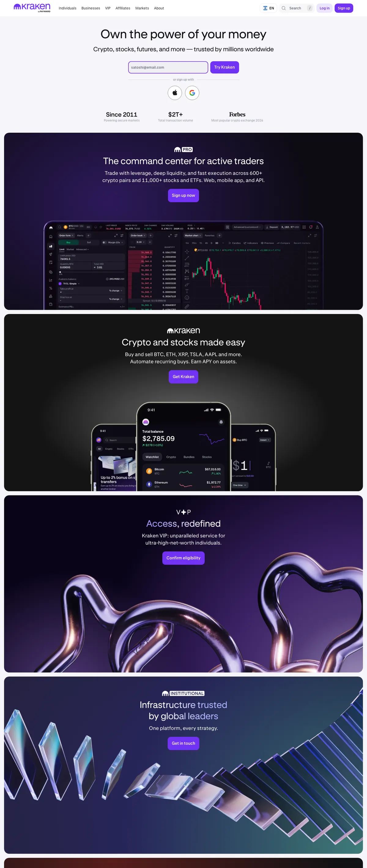 Kraken landing page