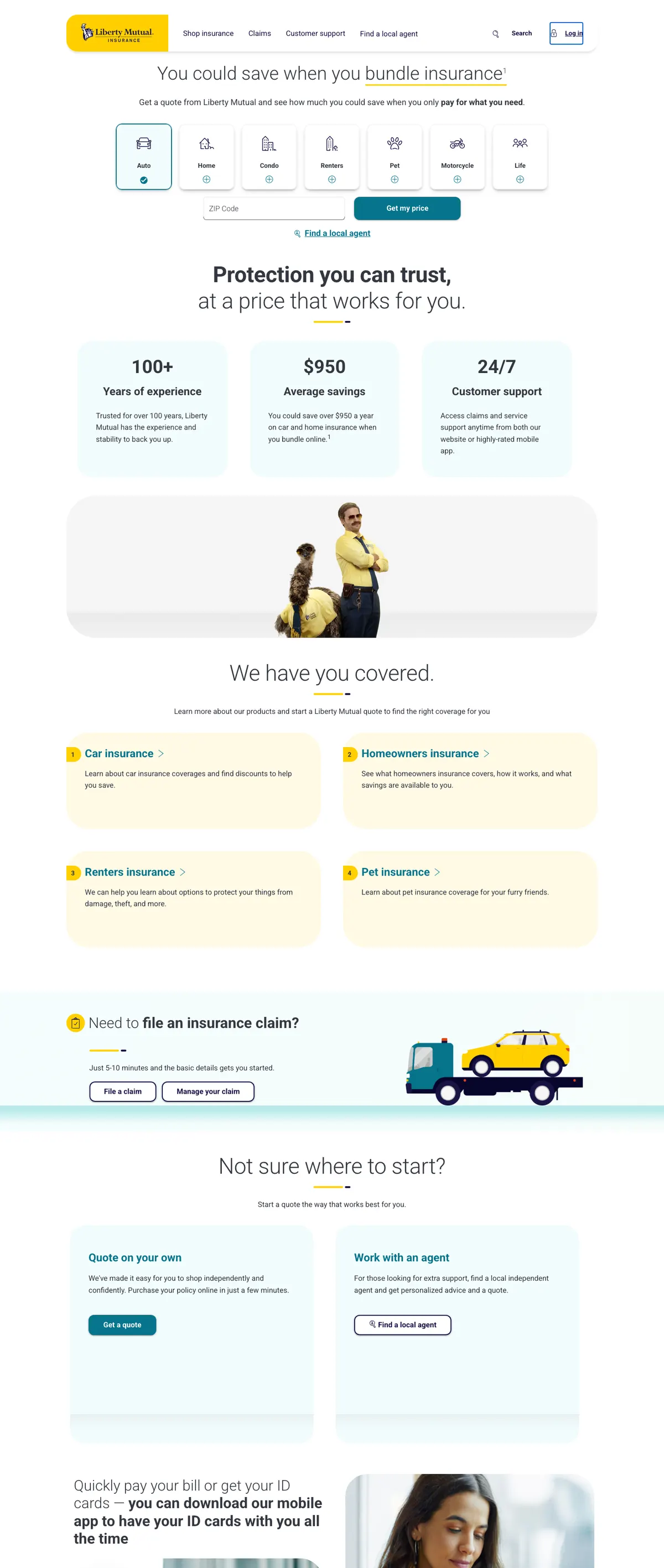Liberty Mutual landing page