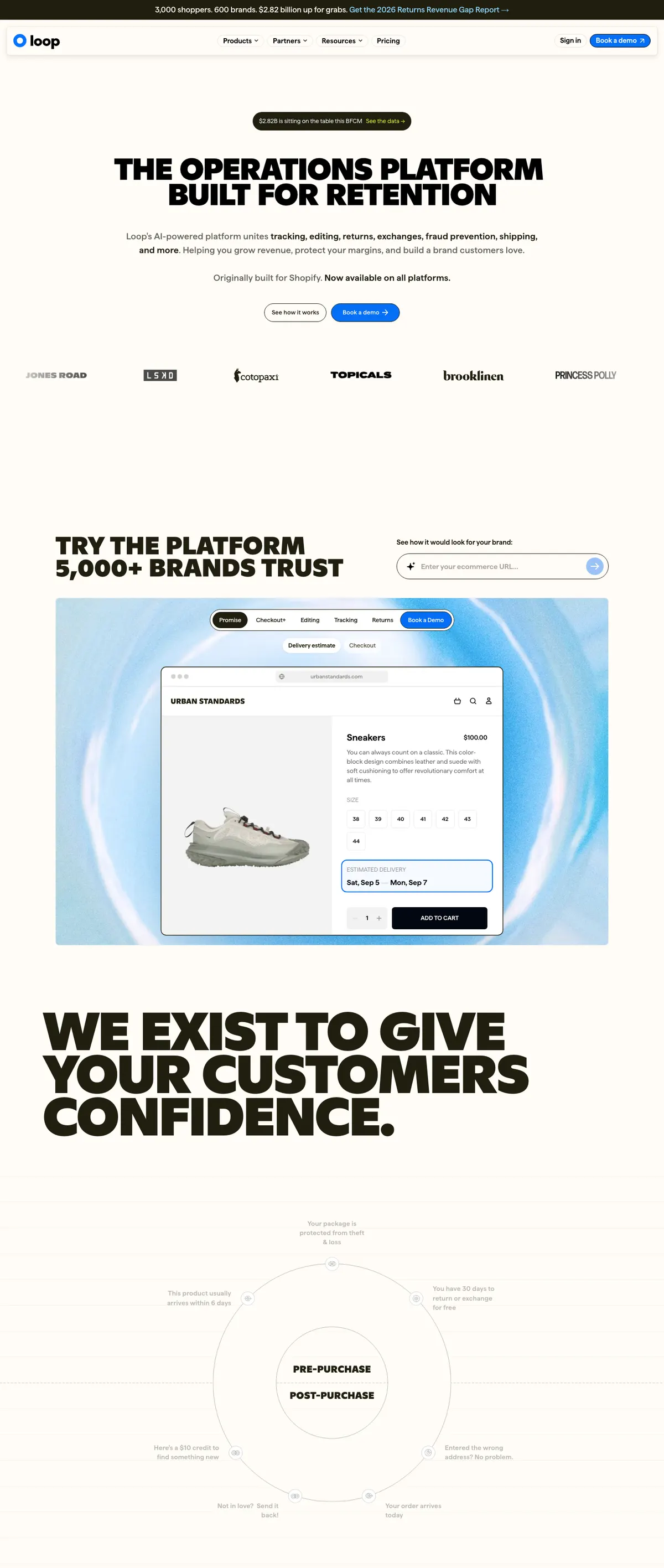 Loop Returns landing page