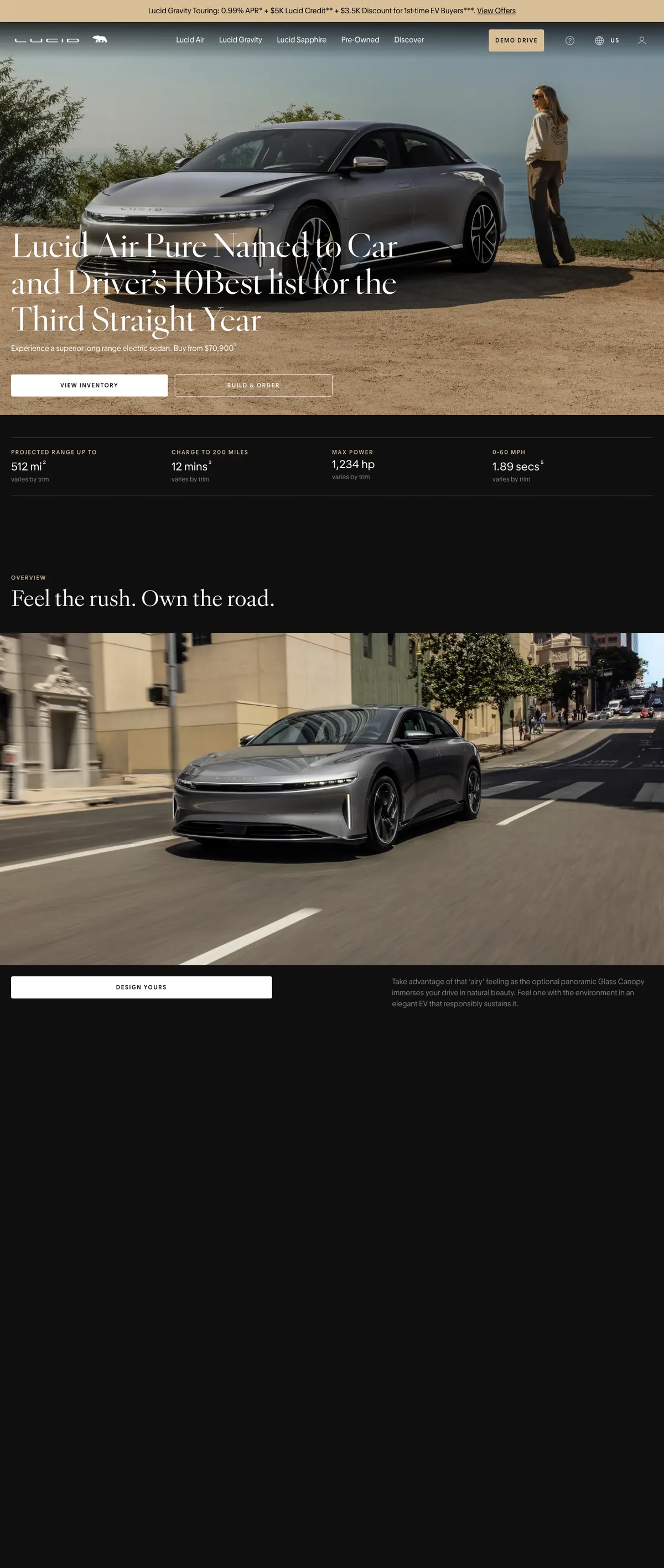 Lucid Air landing page
