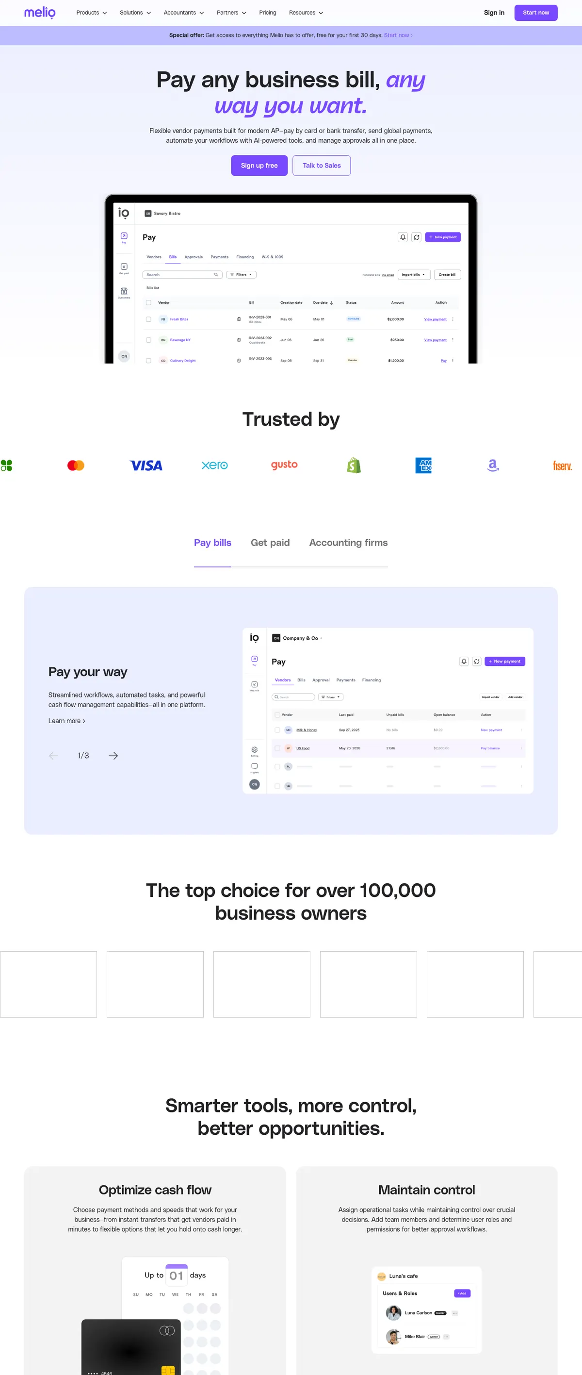 Melio landing page