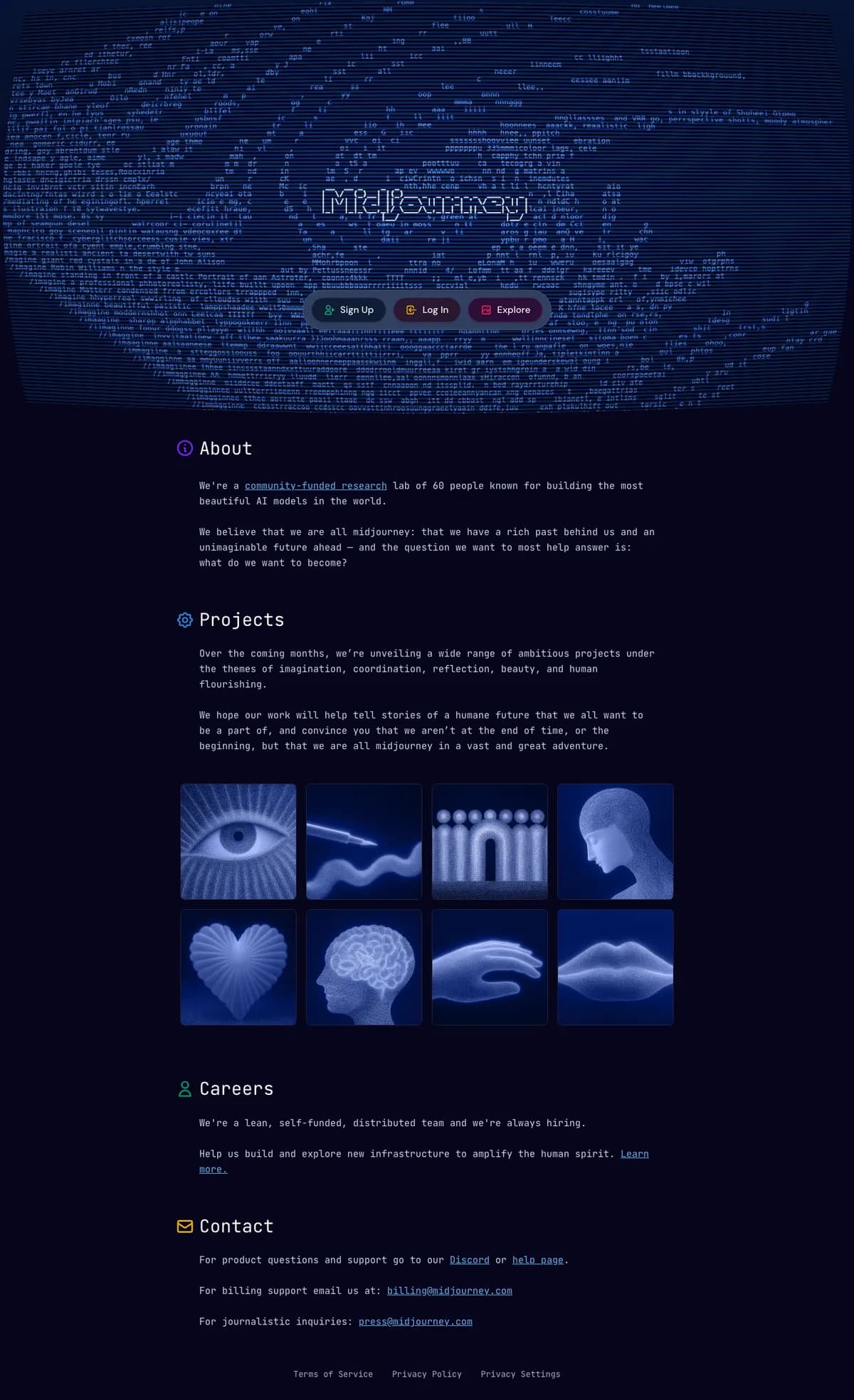Midjourney landing page