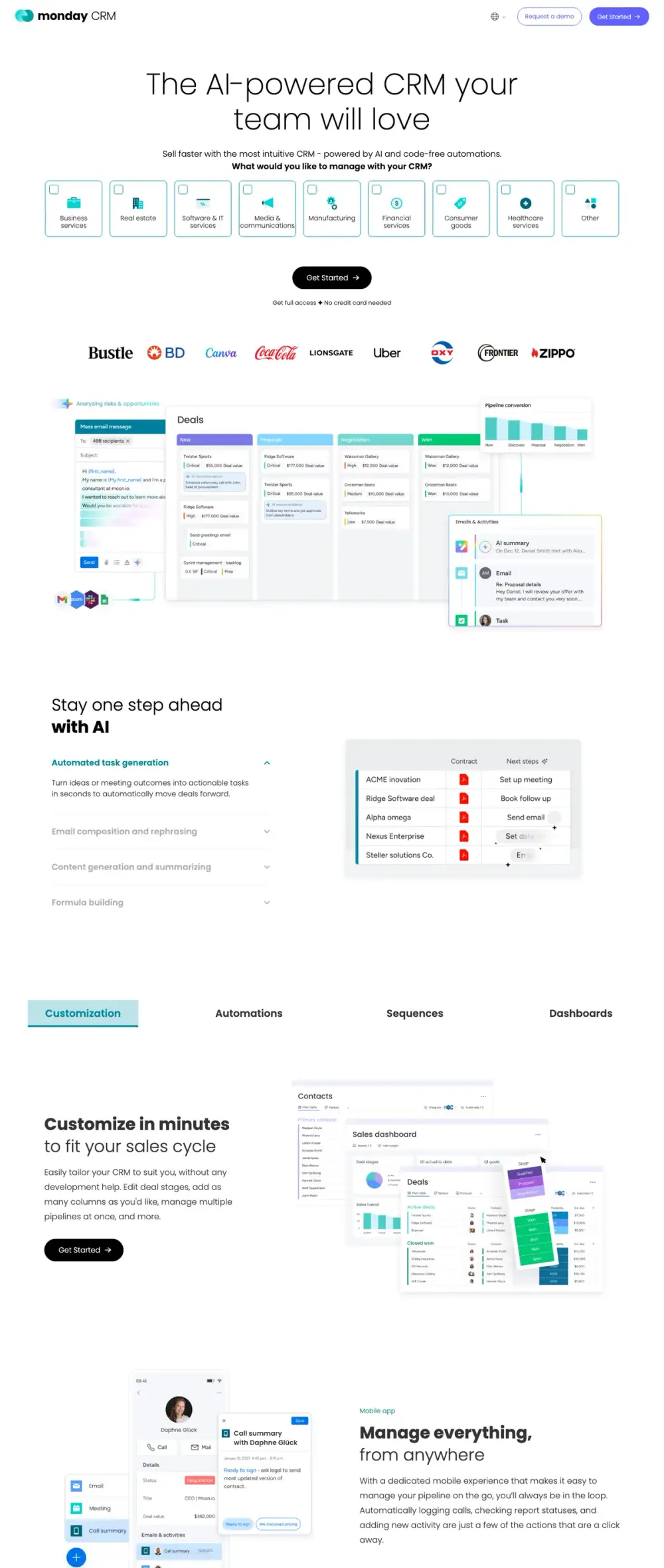 monday CRM landing page