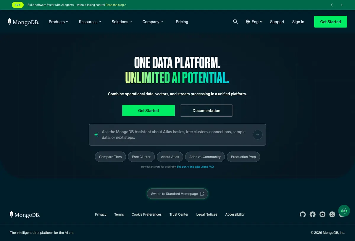 MongoDB landing page