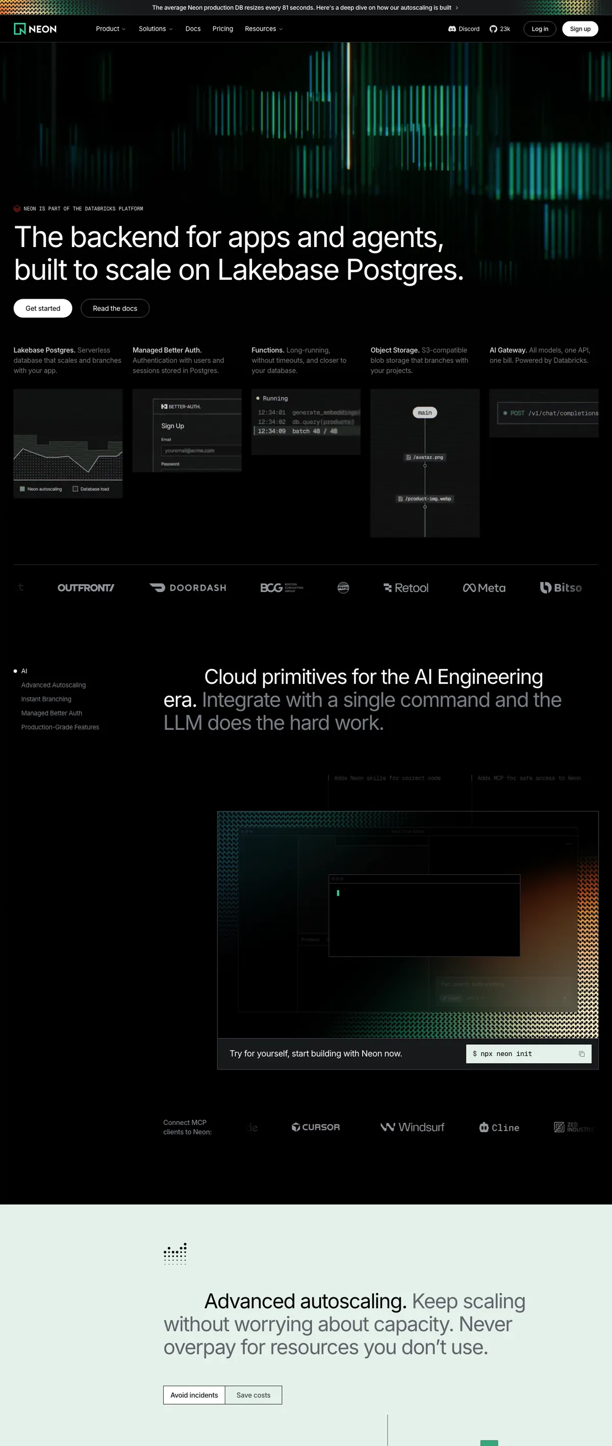 Neon landing page