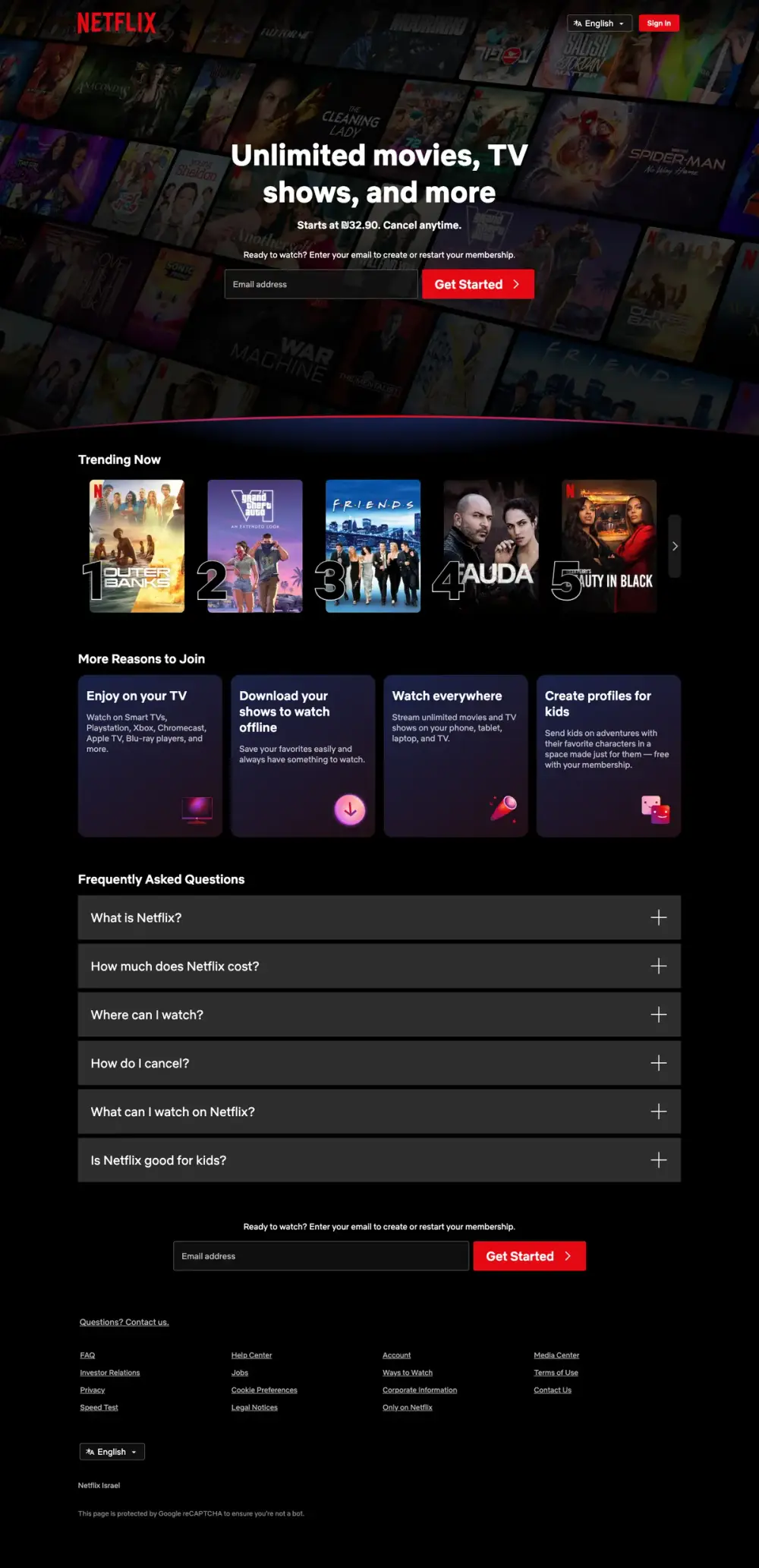 Netflix landing page