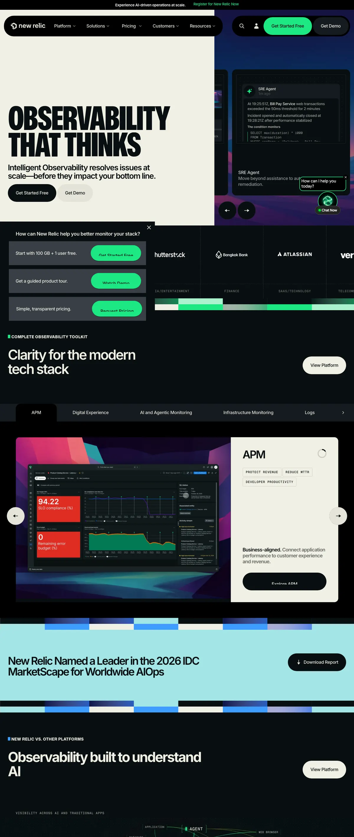 New Relic landing page