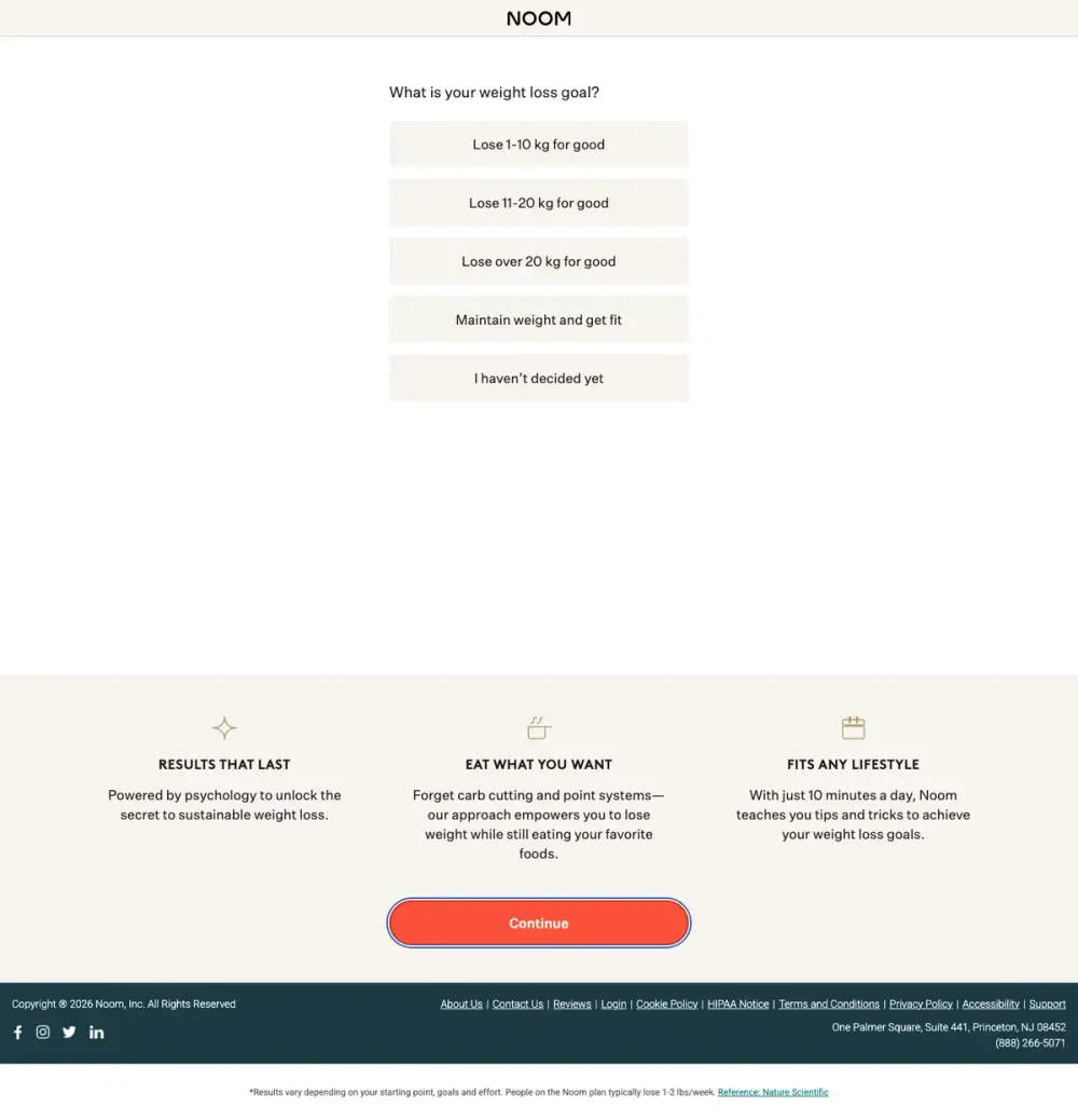 Noom landing page