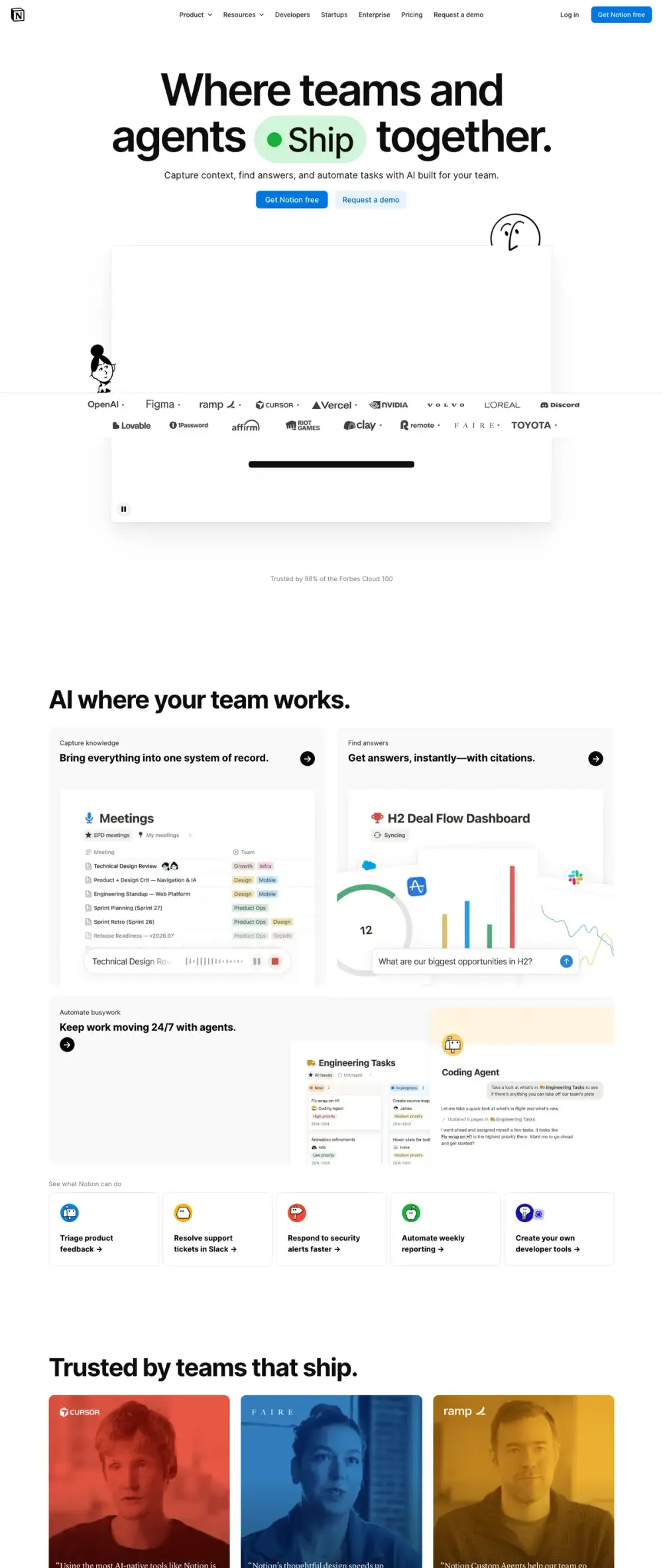 Notion landing page