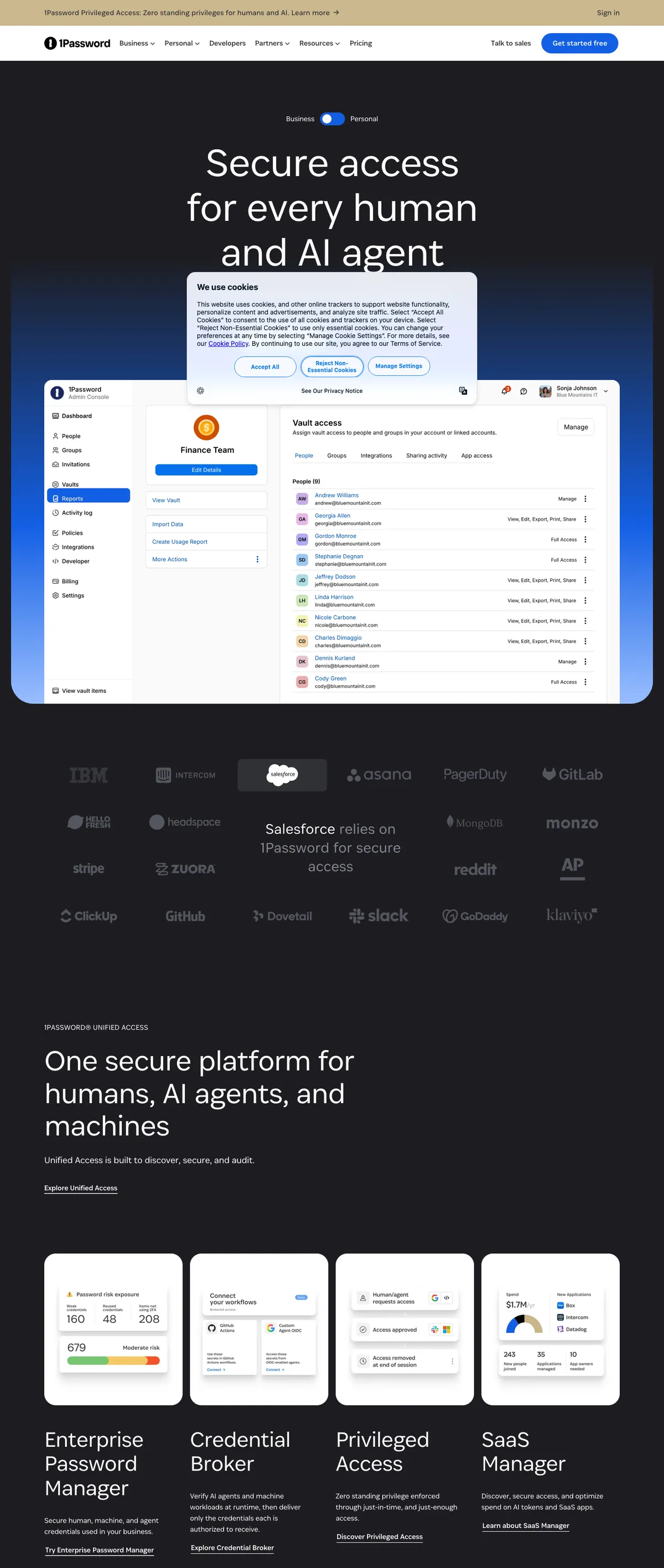 1Password landing page