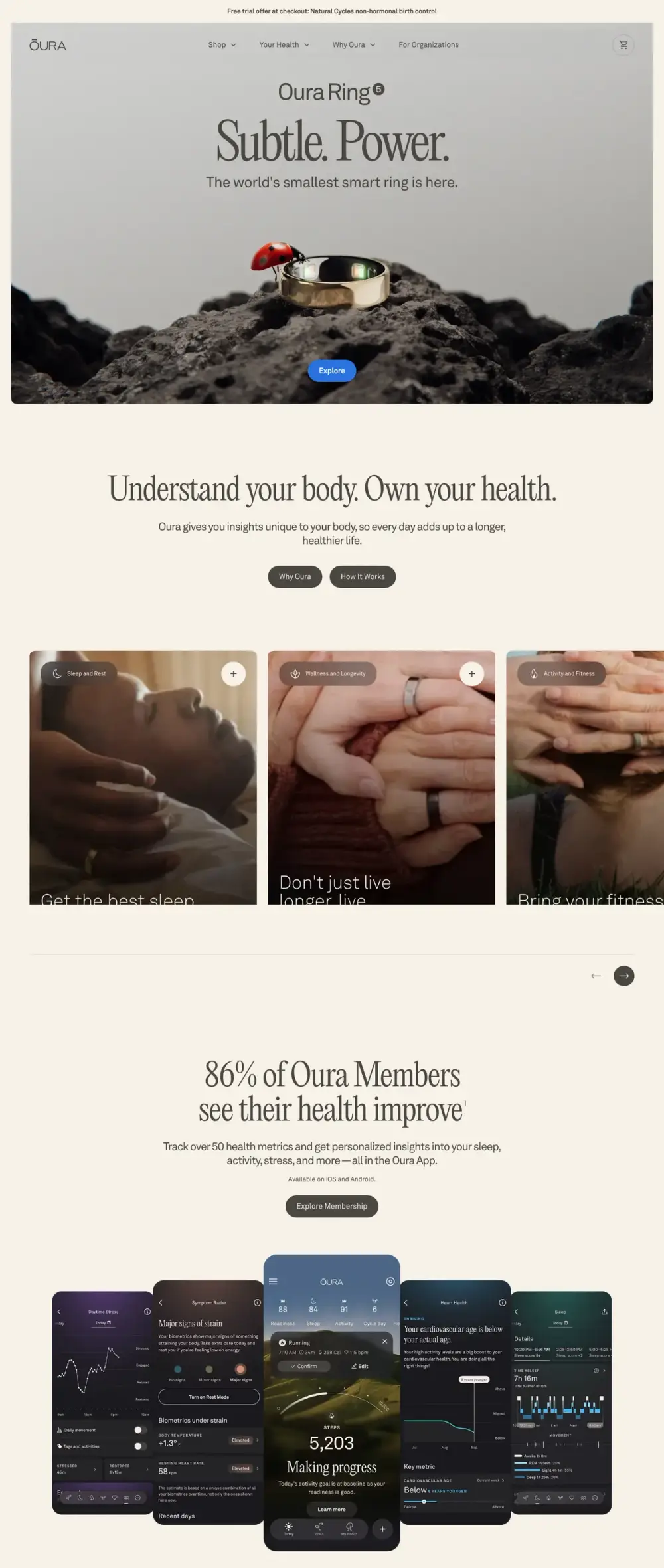Oura landing page