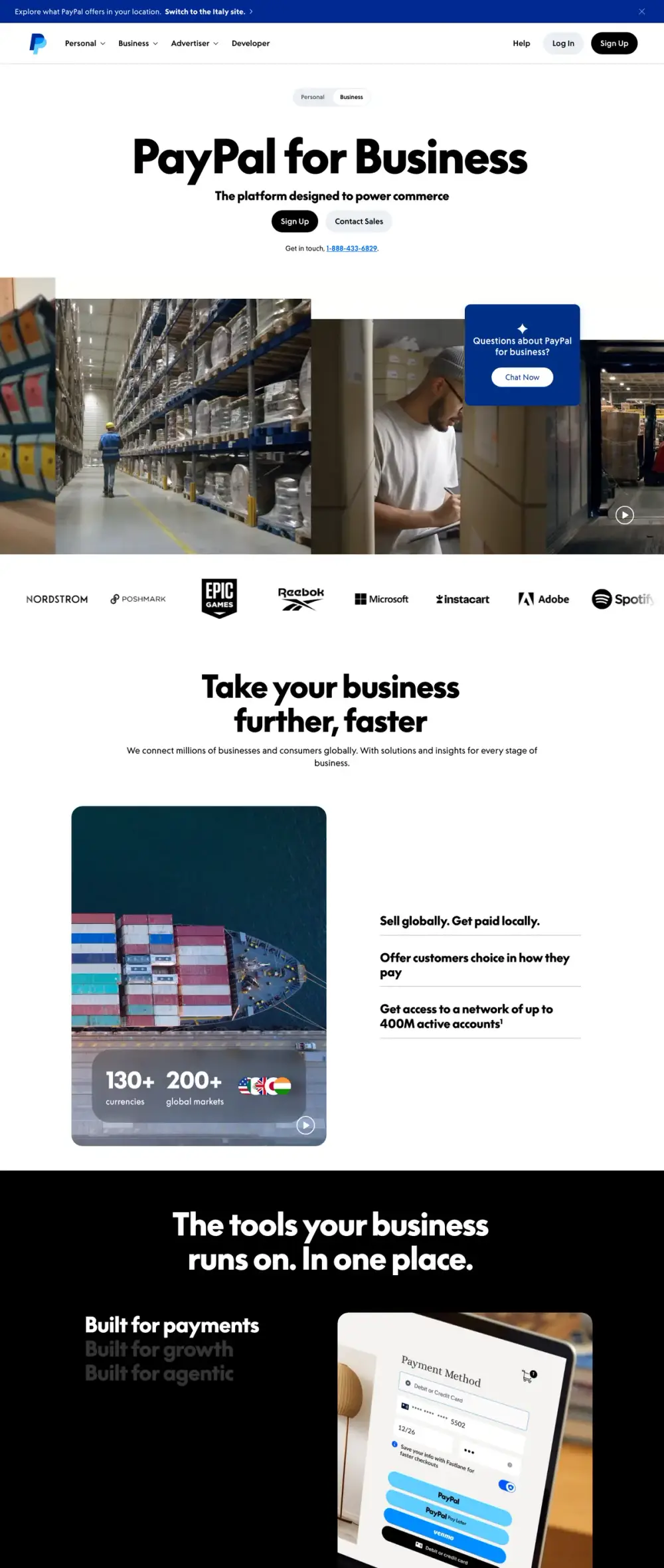PayPal landing page