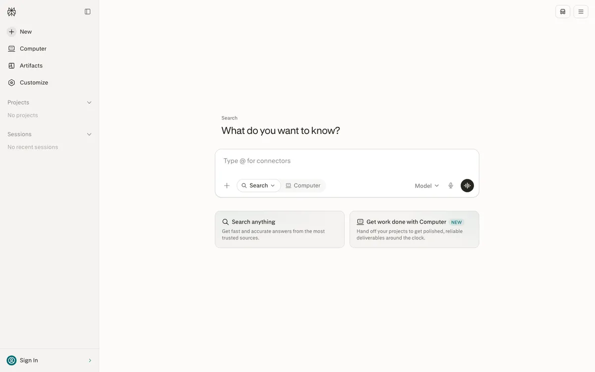 Perplexity landing page