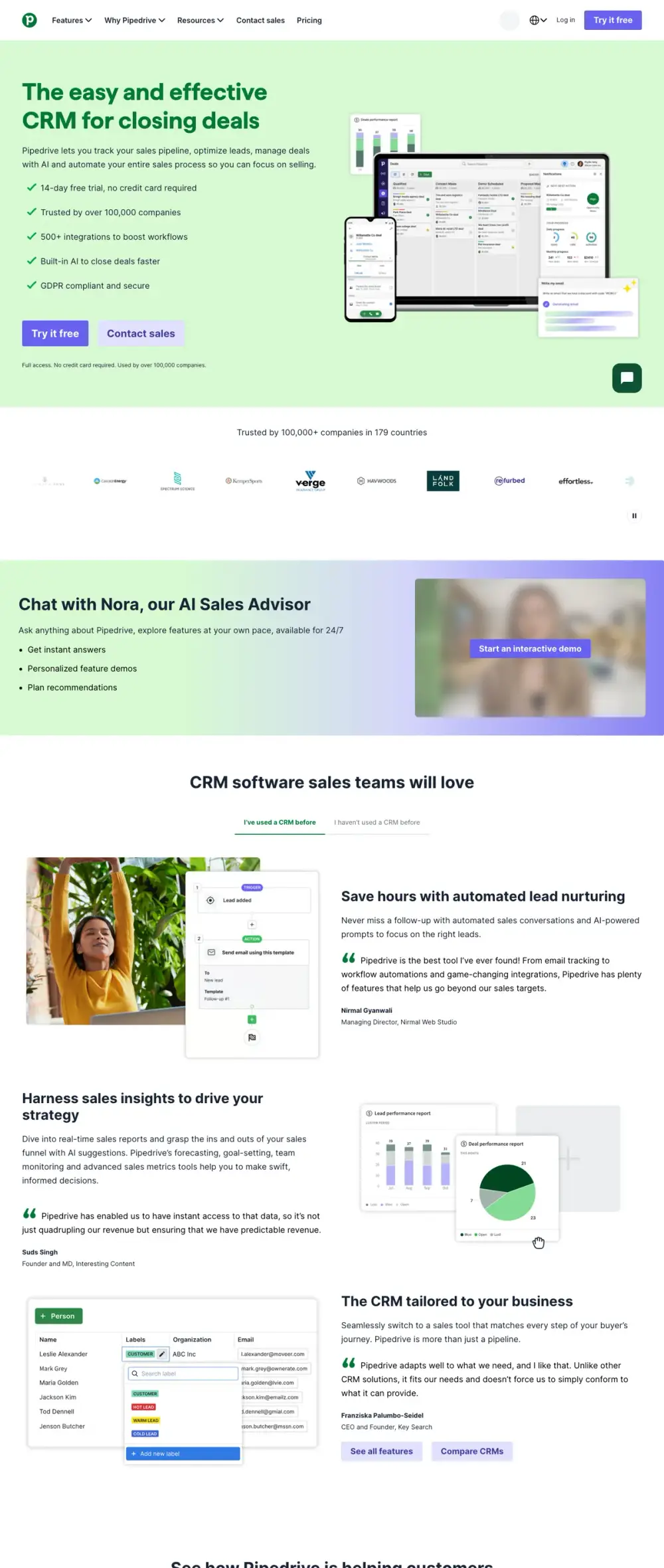 Pipedrive landing page