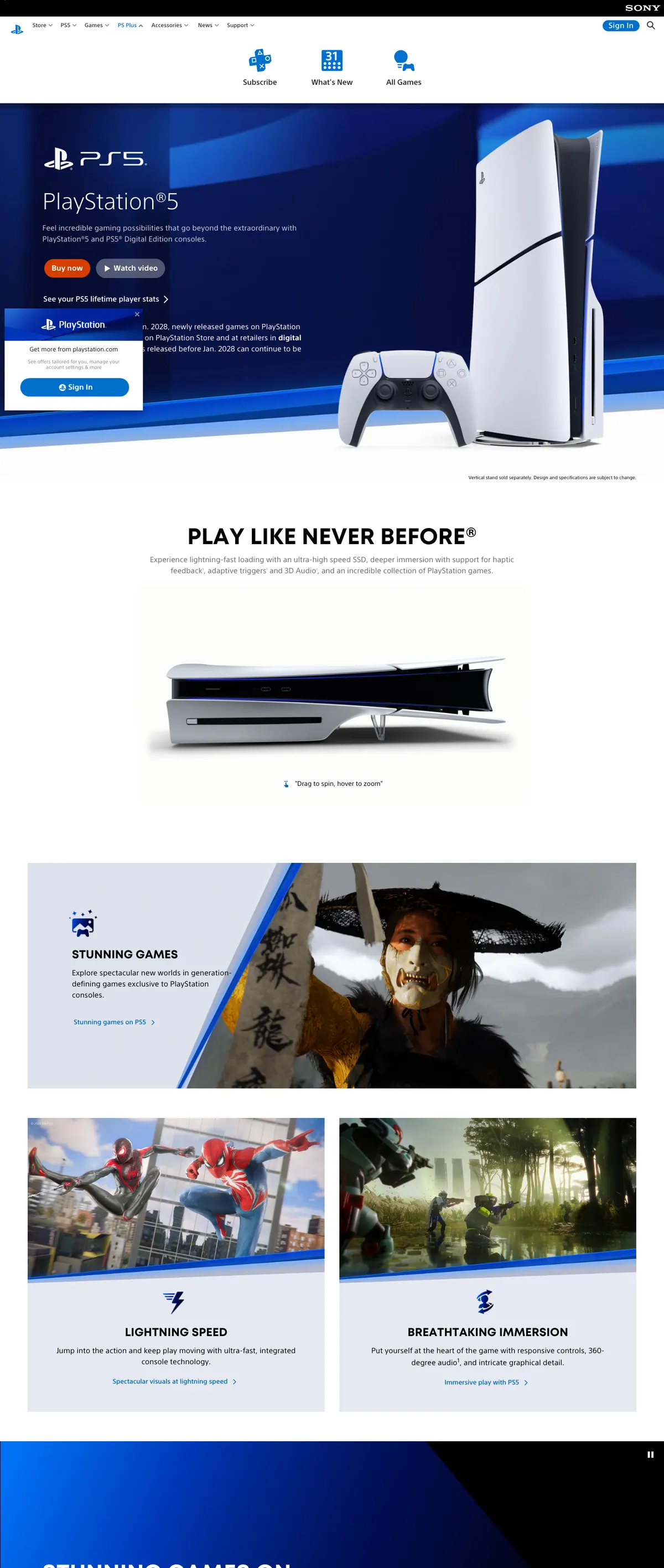 PlayStation landing page