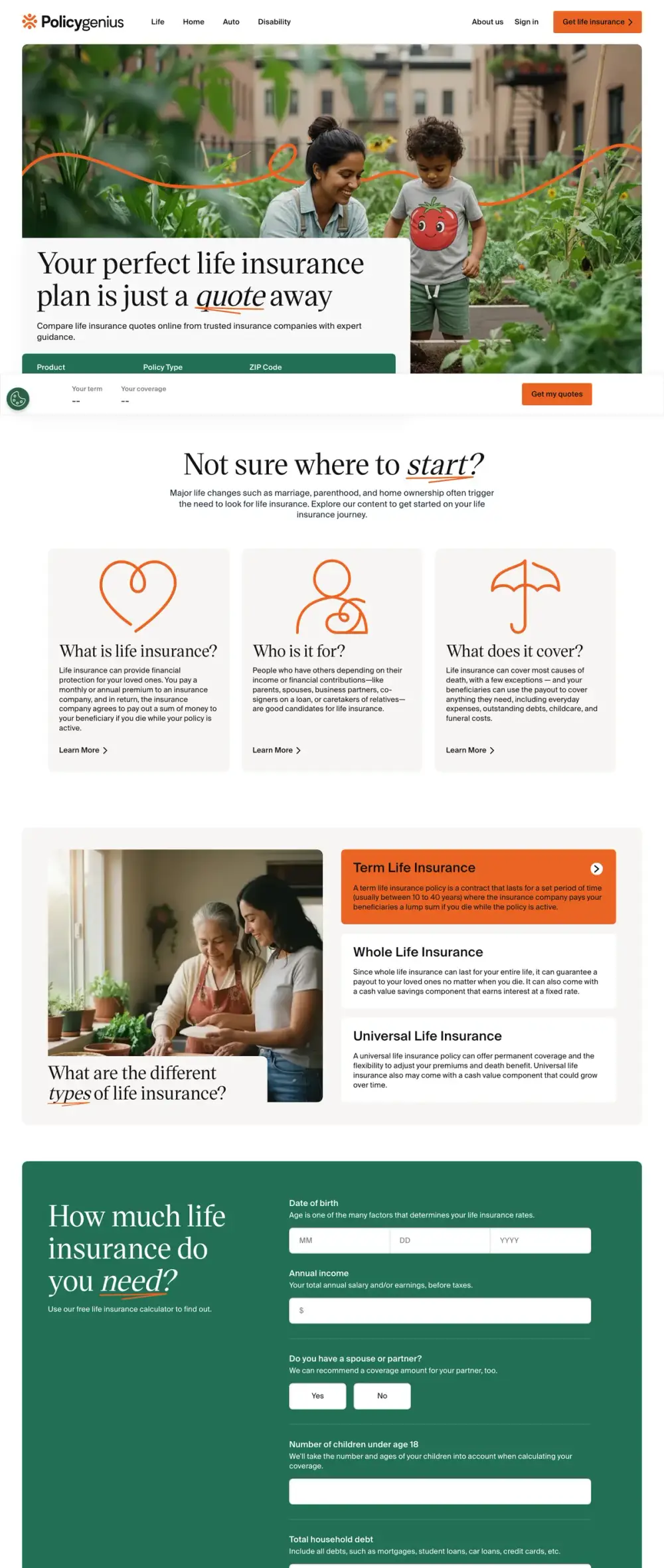 Policygenius landing page