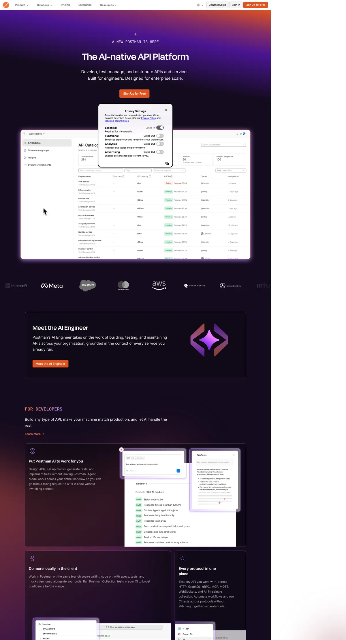 Postman landing page