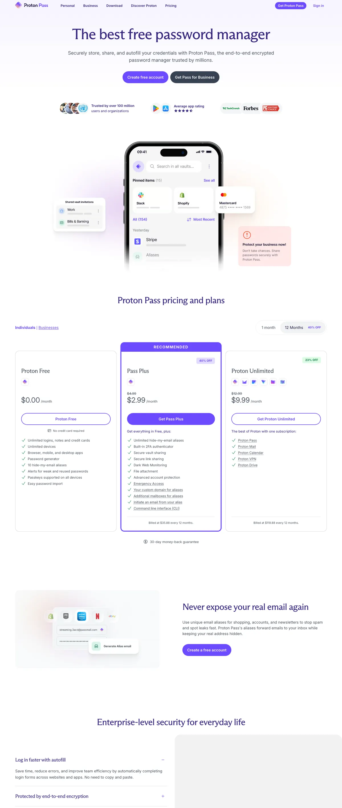 Proton Pass landing page