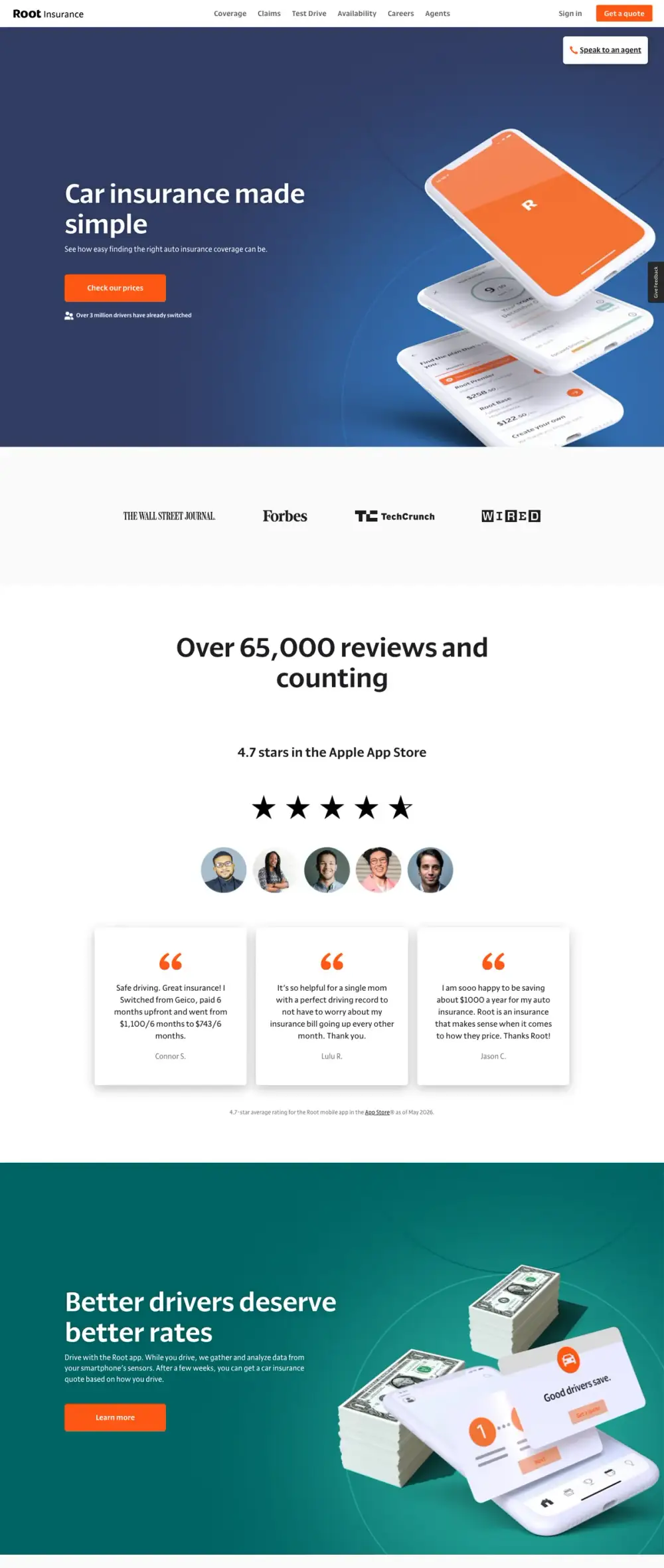 Root Insurance landing page