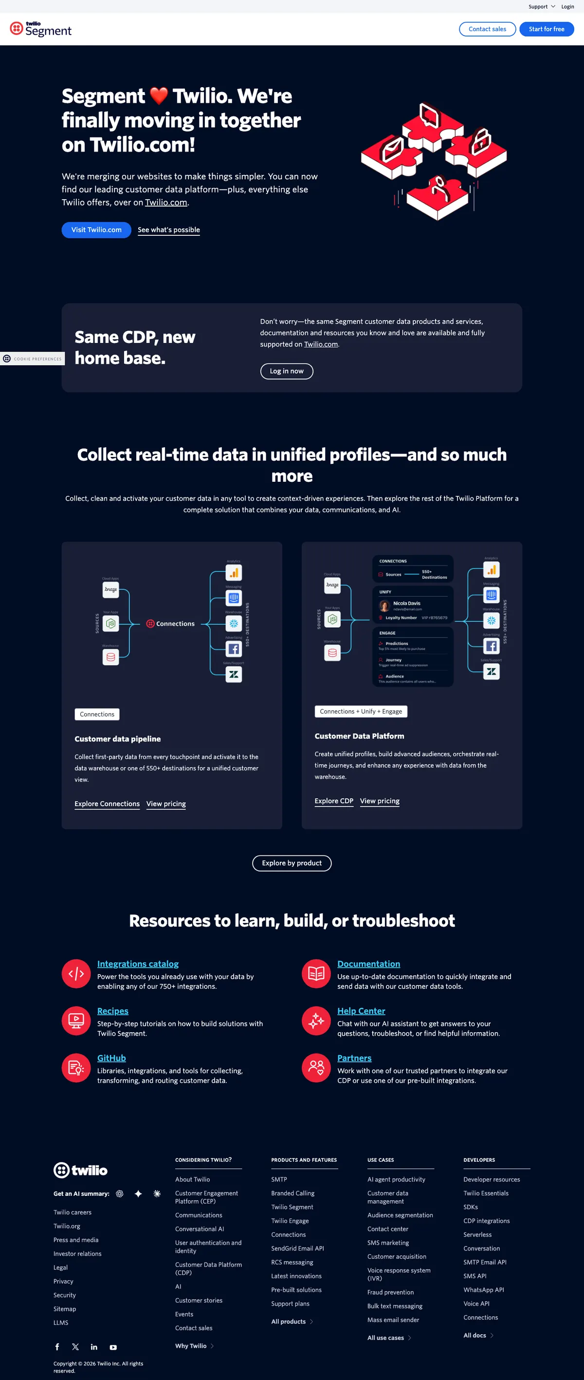 Twilio Segment landing page