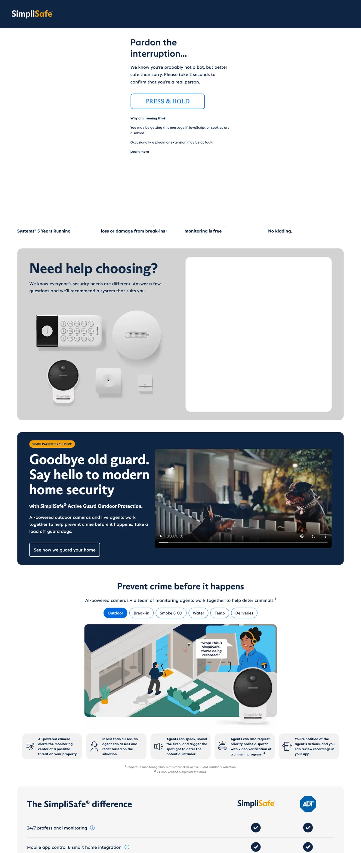 SimpliSafe landing page