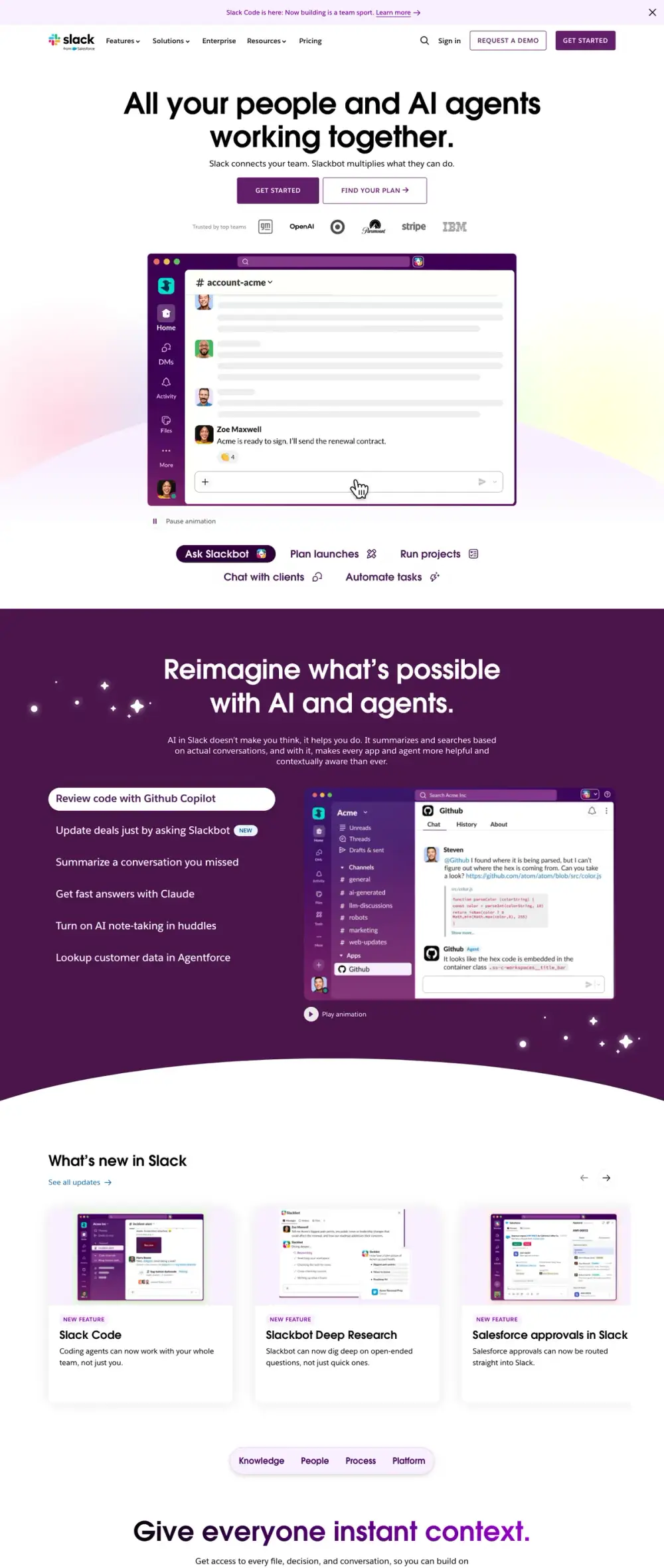 Slack landing page