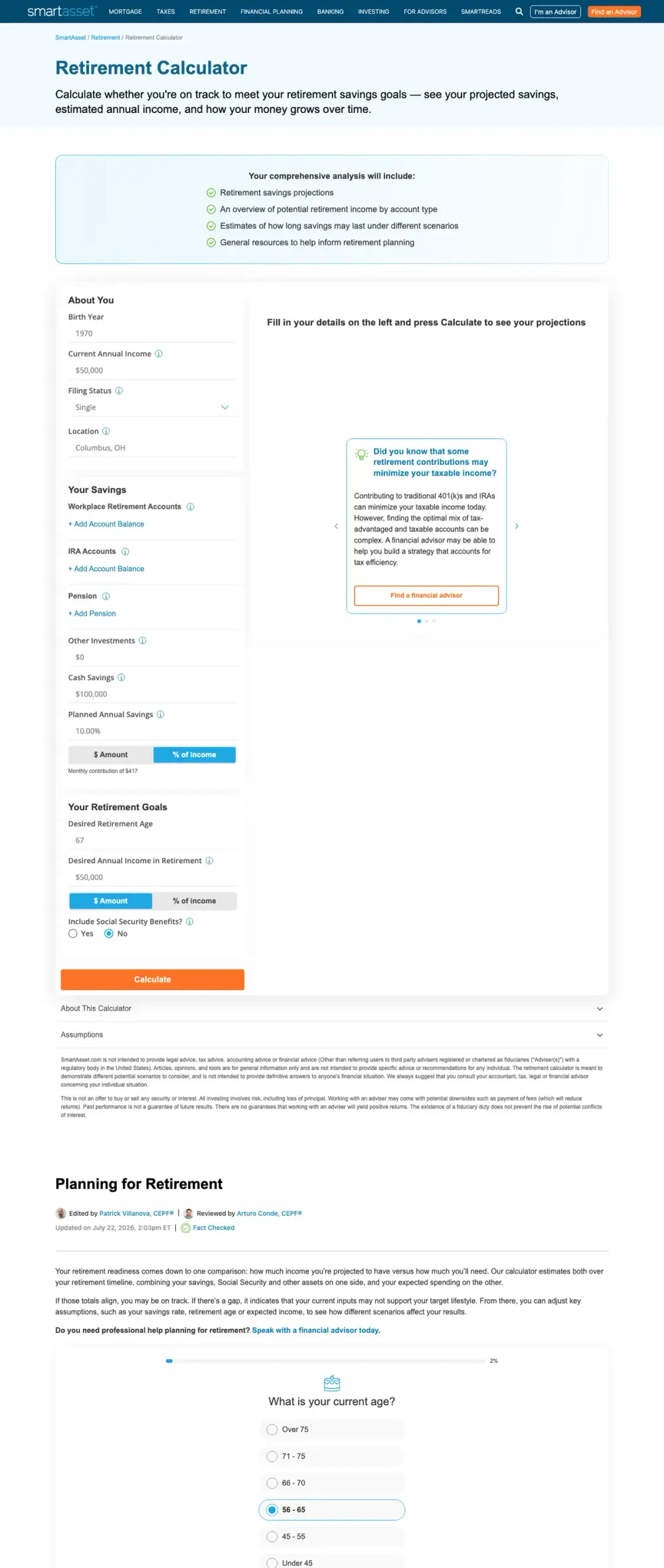SmartAsset landing page