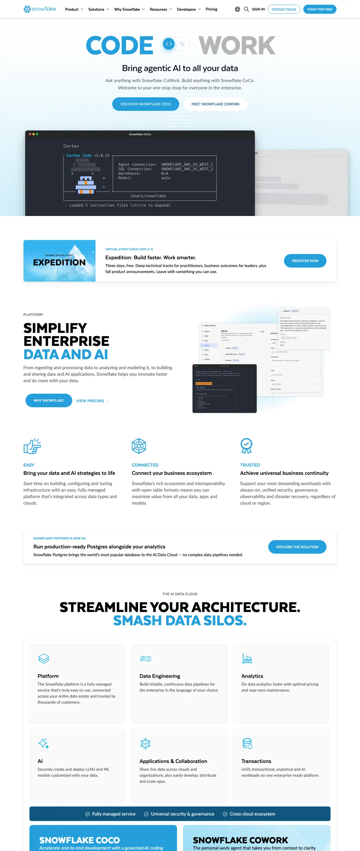 Snowflake landing page