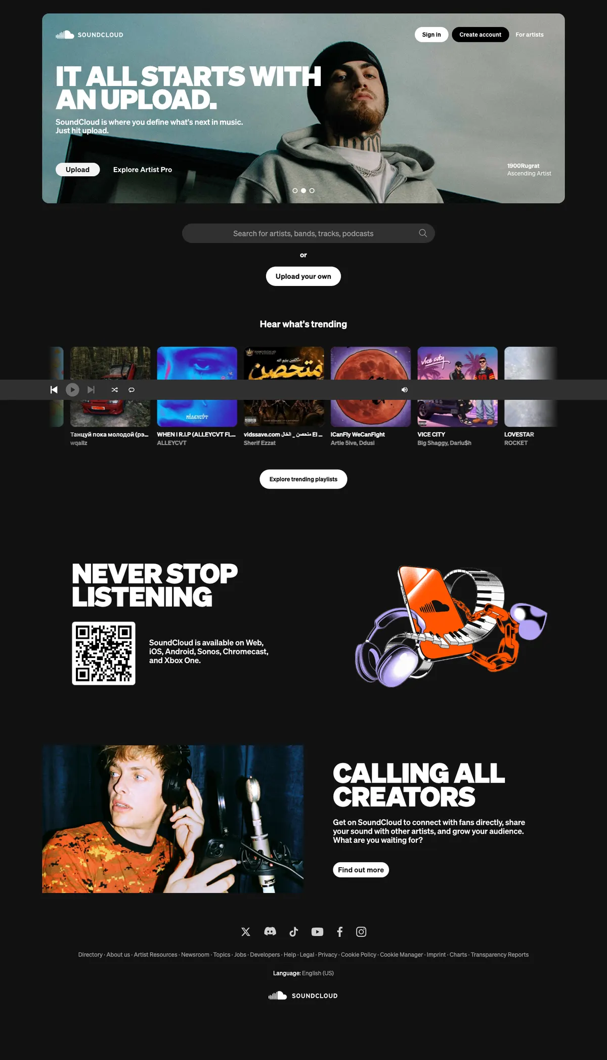 SoundCloud landing page