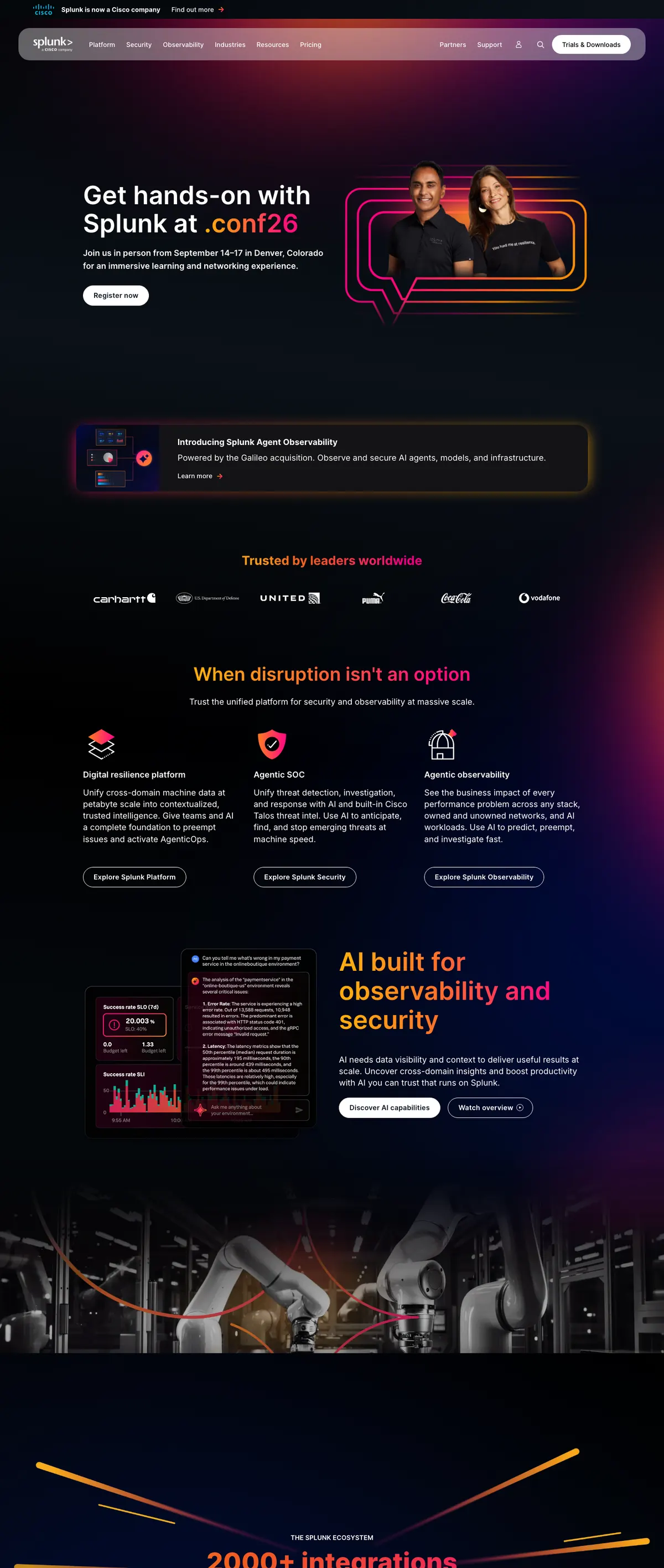 Splunk landing page