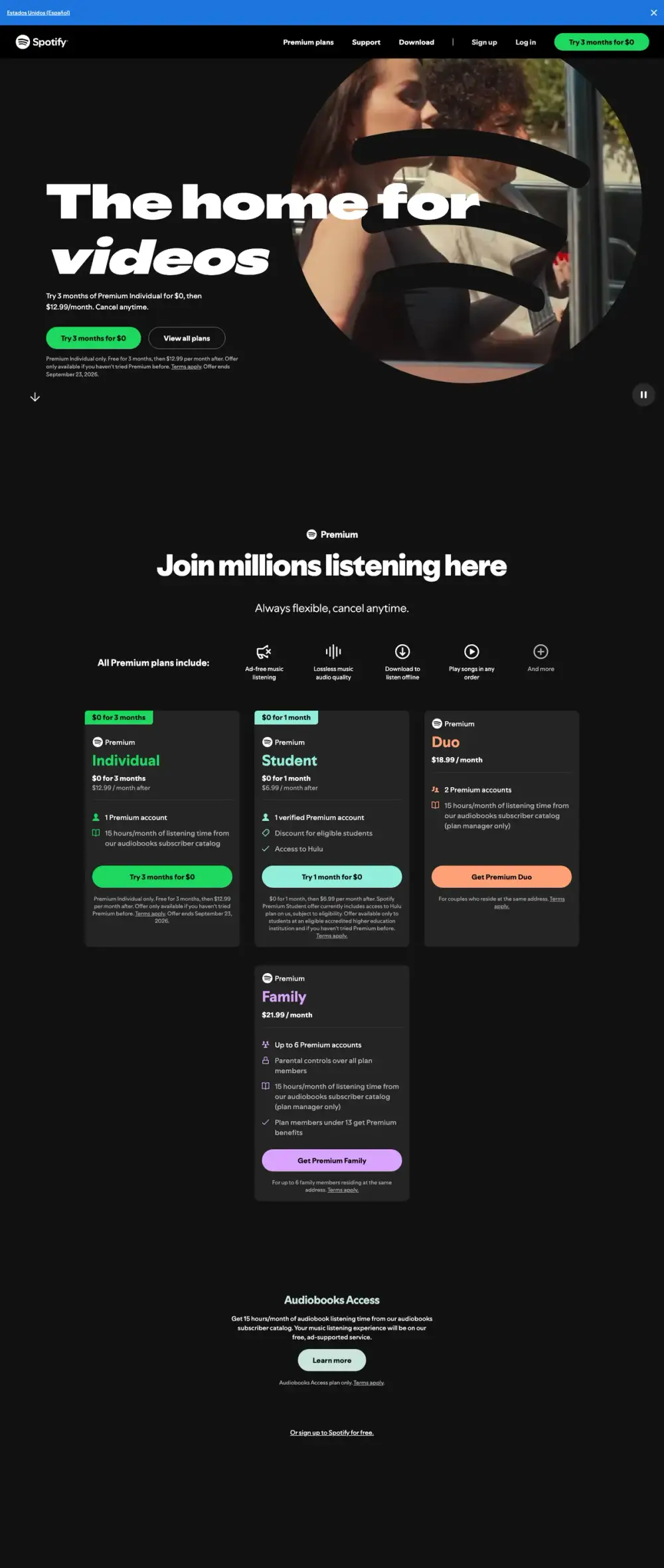 Spotify landing page