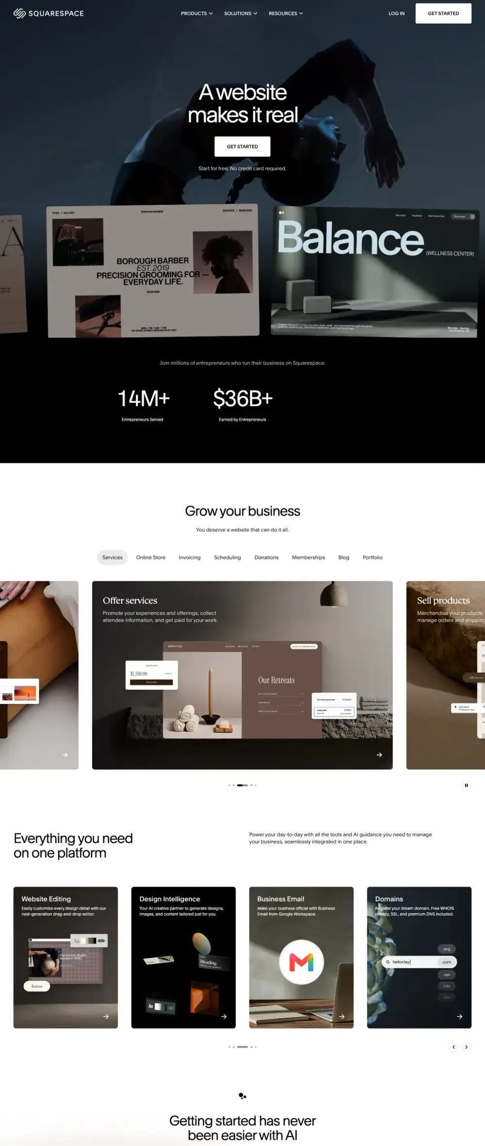 Squarespace landing page