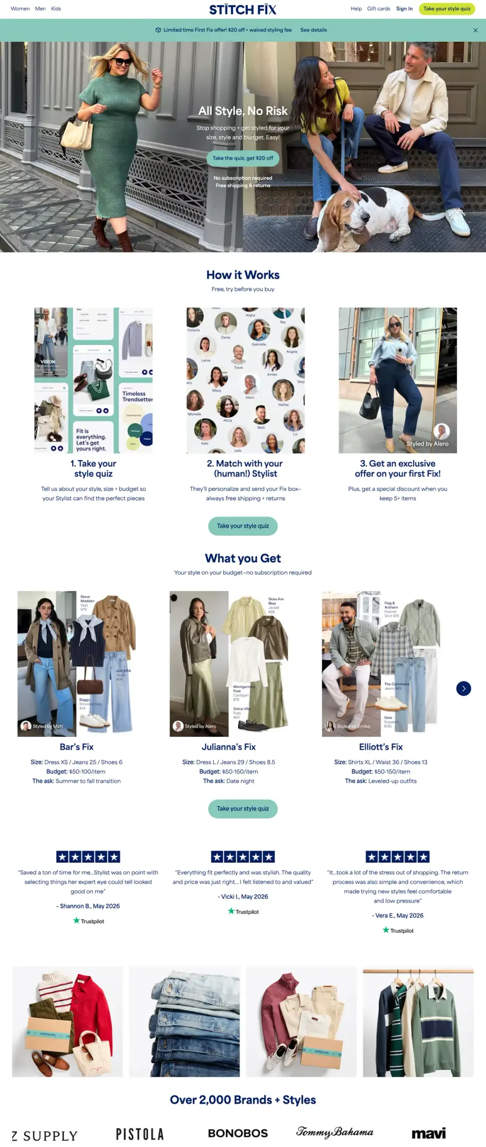 Stitch Fix landing page