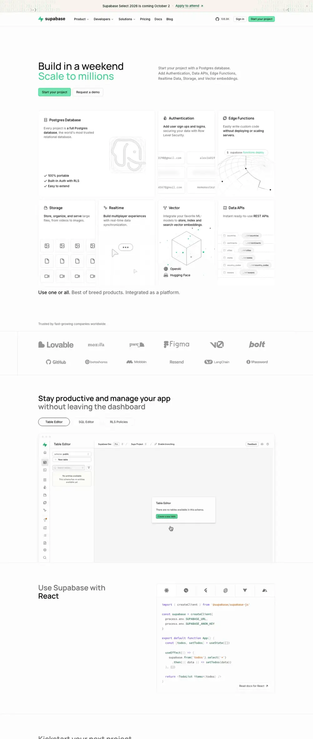 Supabase landing page