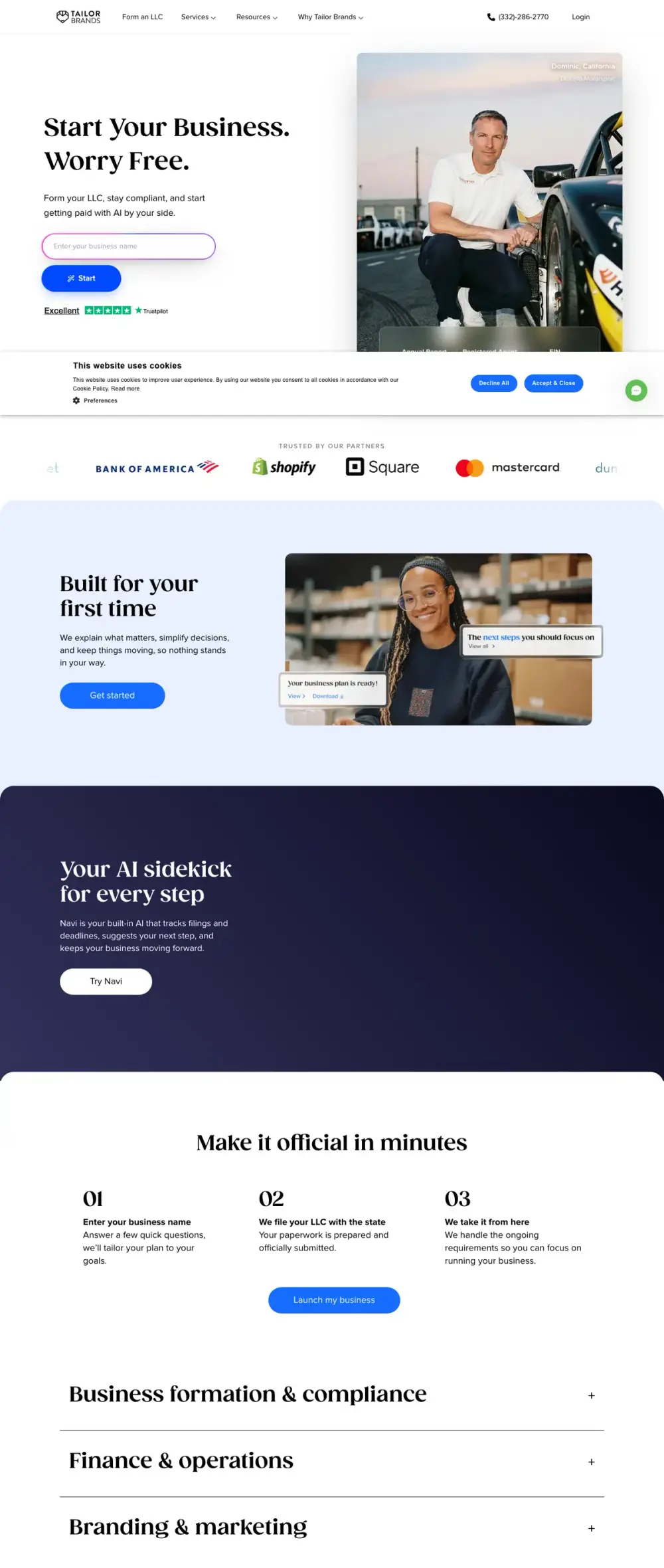 Tailor Brands landing page
