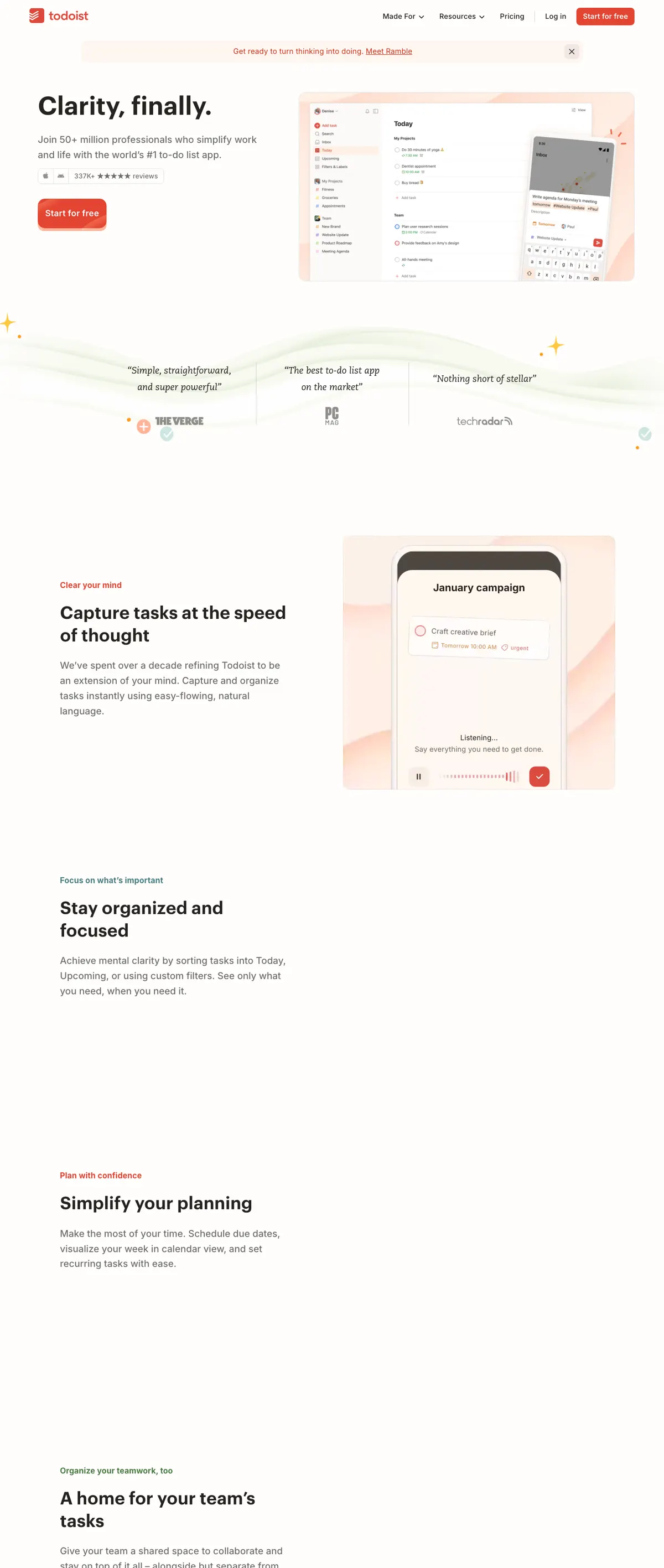 Todoist landing page