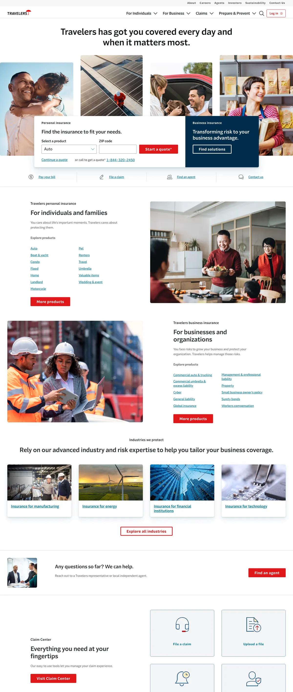Travelers landing page