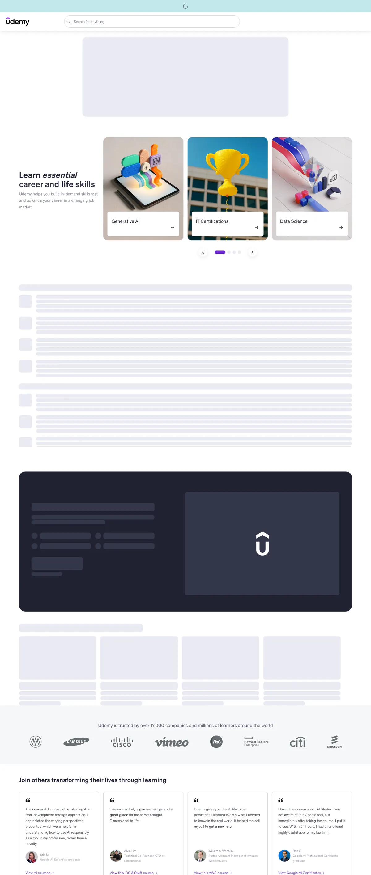 Udemy landing page