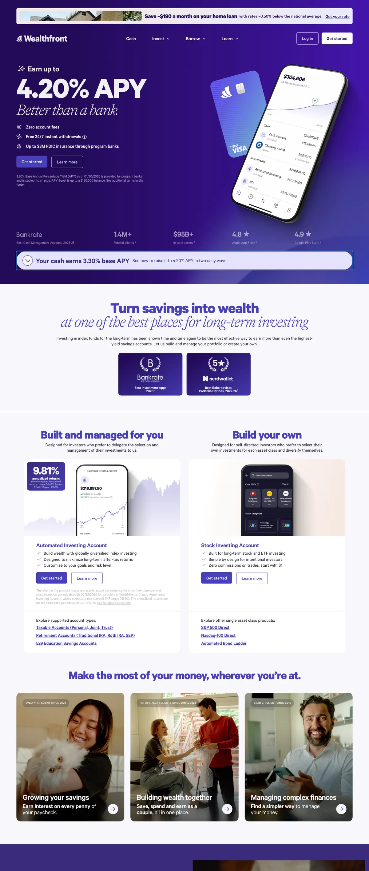 Wealthfront landing page