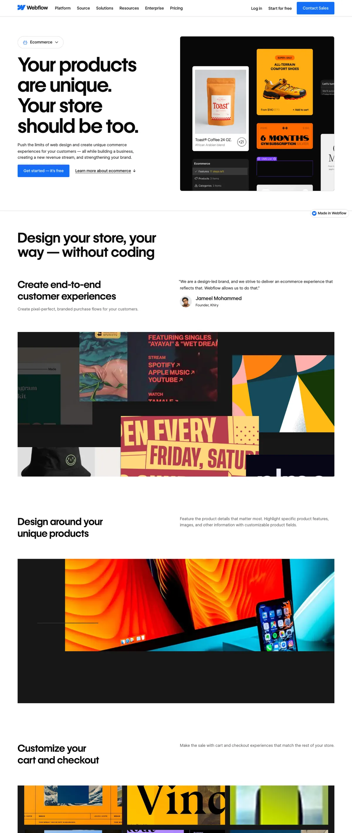 Webflow Ecommerce landing page