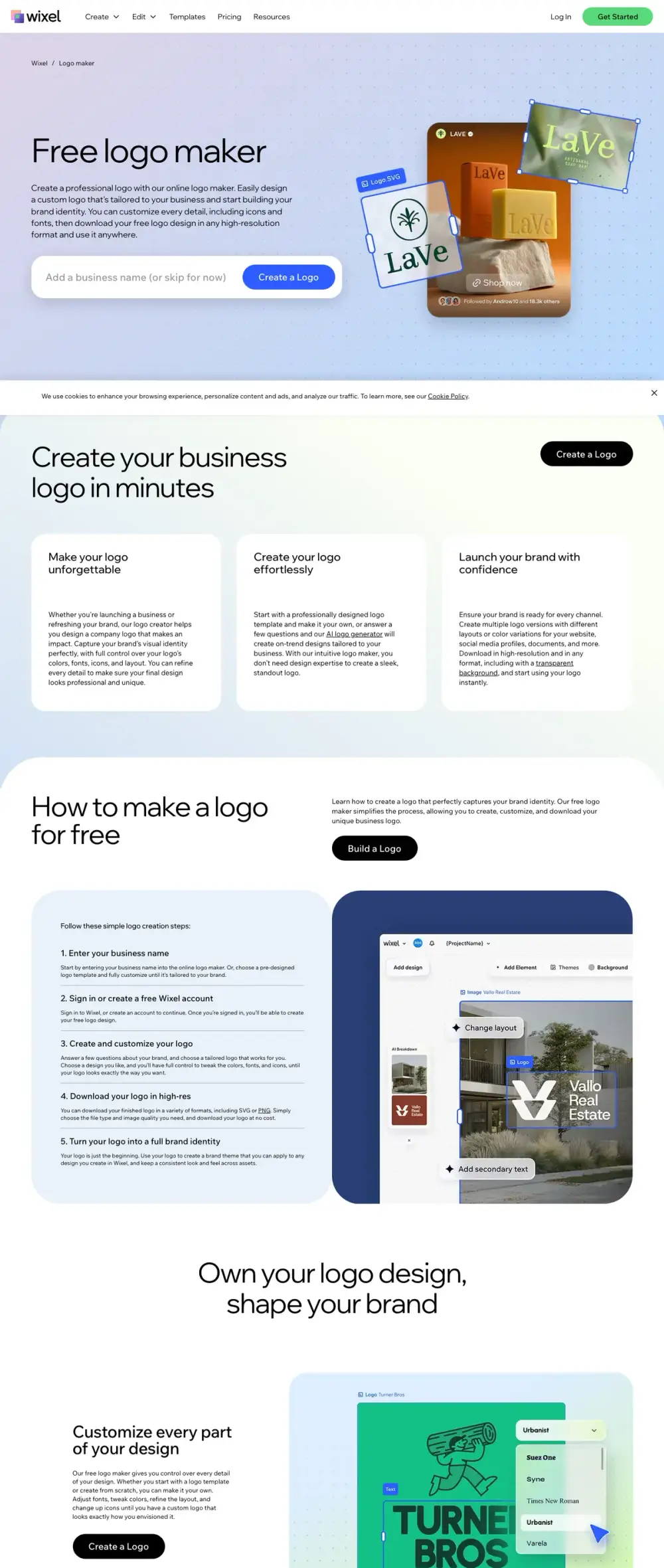 Wix Logo Maker landing page