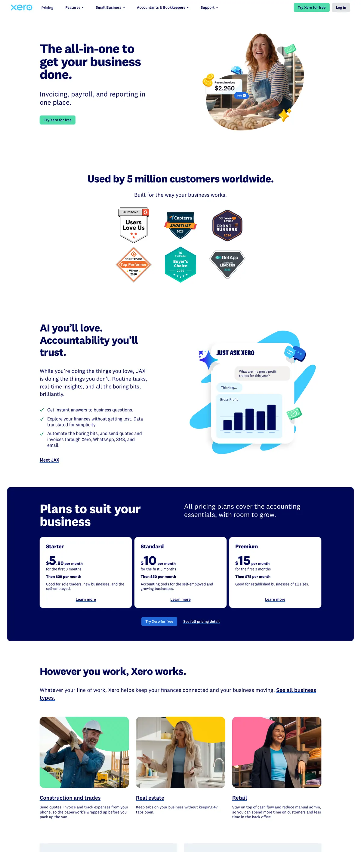Xero landing page