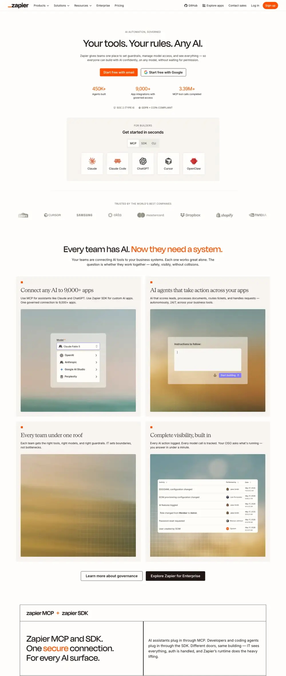 Zapier landing page