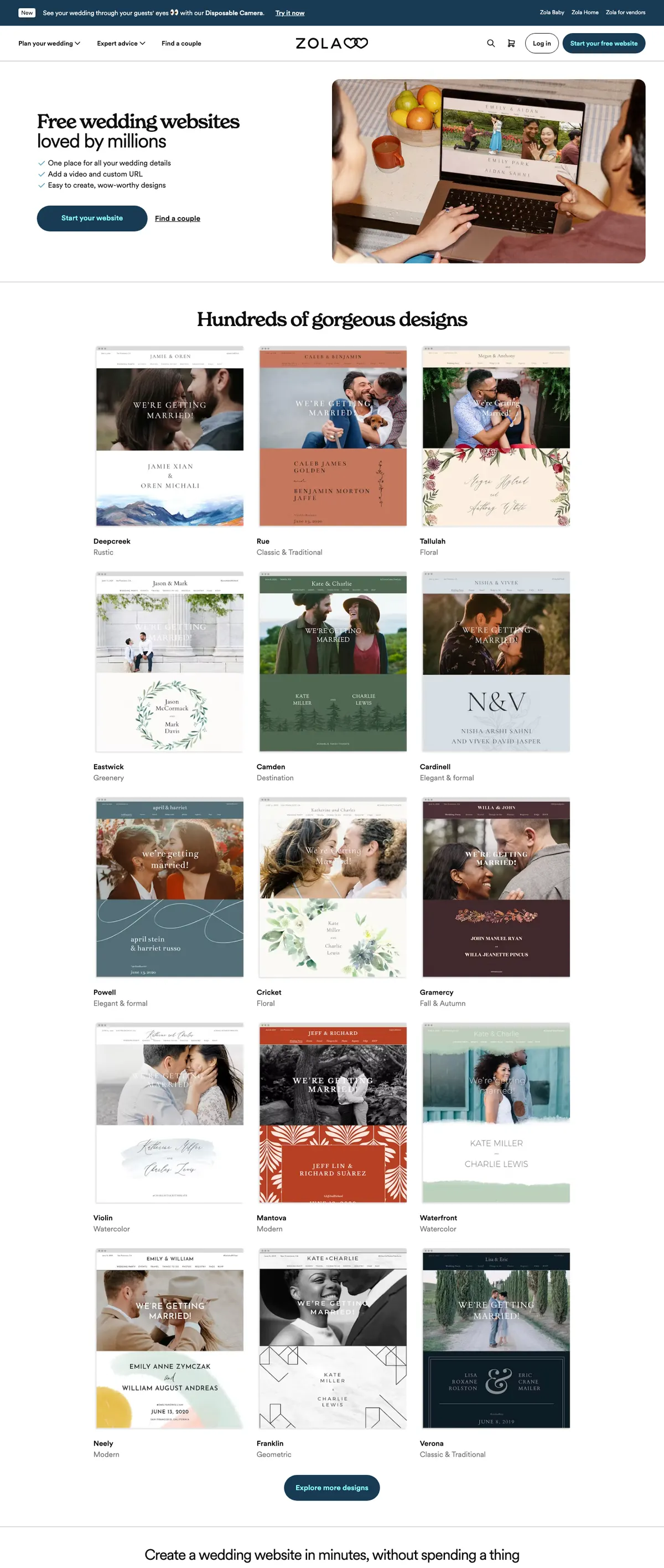 Zola landing page